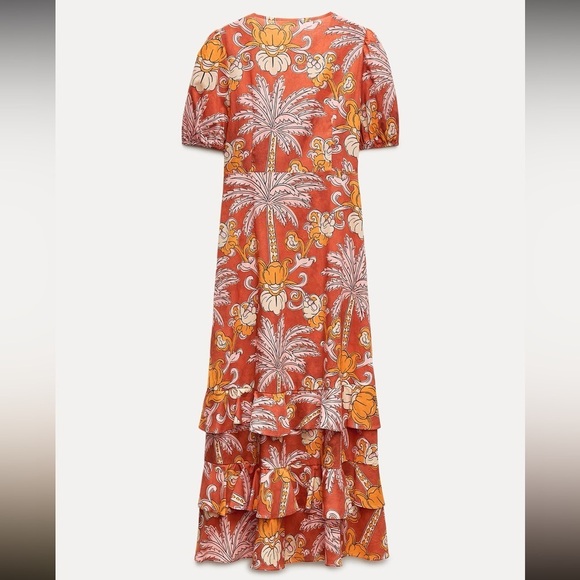 Zara boho tropical printed tiered midi dress blogger favorite - Picture 4 of 9